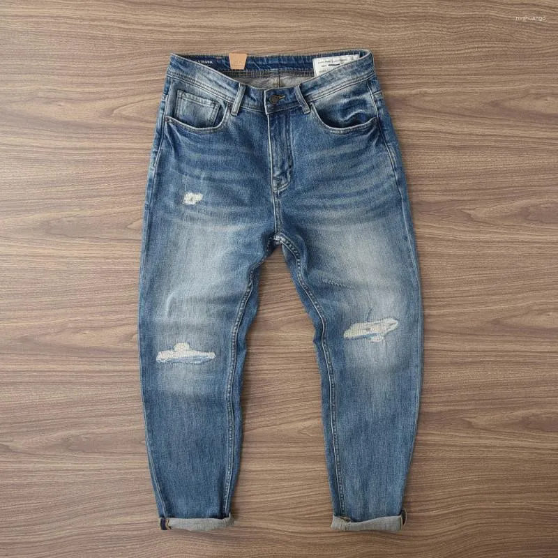Мужские джинсы Стильный хлопковый деним с винтажным пэчворком на осень