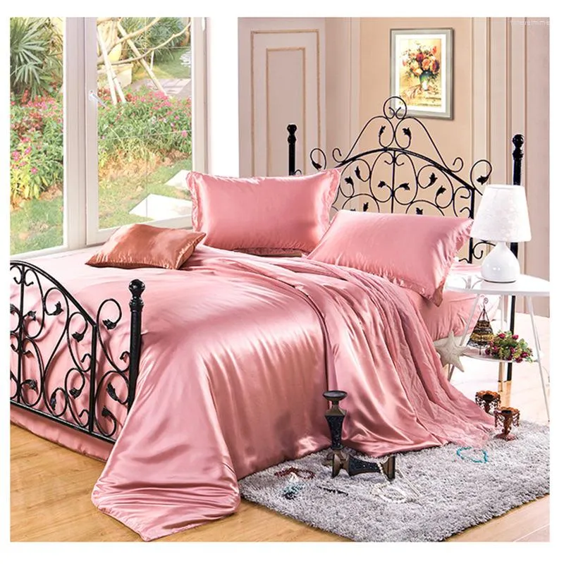 Conjuntos de cama Pure Mulberry Silk Set 3 PCS Duvet Cover Envelope Oxford Fronha Simples Tingido Multicolor Multi Tamanho