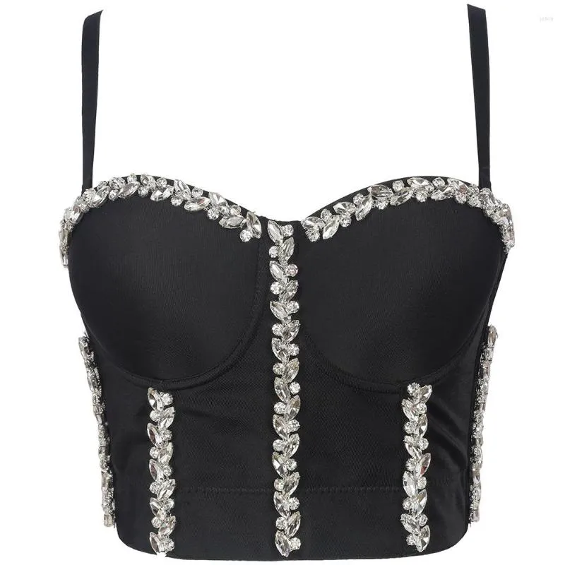 Canottiere da donna Donne Sexy Bustier Corsetto Crop Top Rinstones Glitter Canotte Costruito in reggiseno Indumenti da notte per le signore Hook Eye Costumi di scena