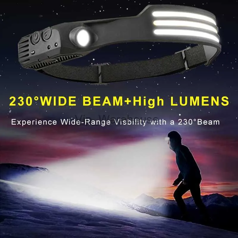 Lampe Frontale LED Rechargeable, Usb 300 Lumens, Sensor Intégré