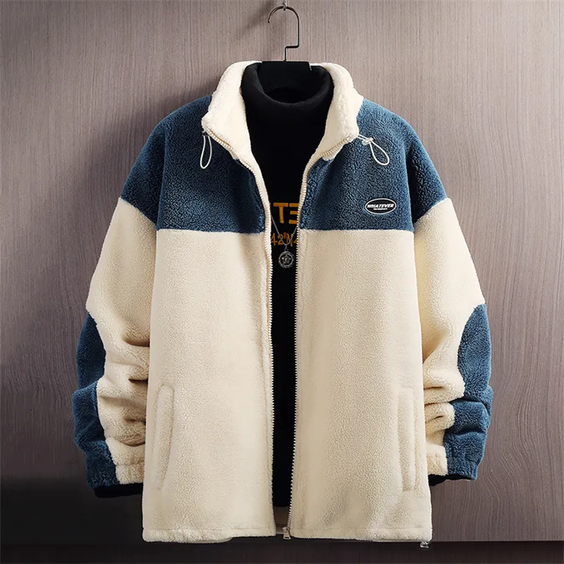 Mens Down Parkas Lamb Fleece Jacket Men Fashion Autumn Winter Warm Zipper Coats Casual Korean Streetwear Man Loose Polar Jackets 230922