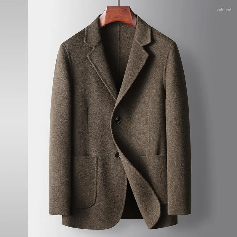 Herrdräkter 2023 Autumn Winter Business Casual Suit Coat Fashion Single Breasted Blazers Jacket Varm dubbelsidig ull