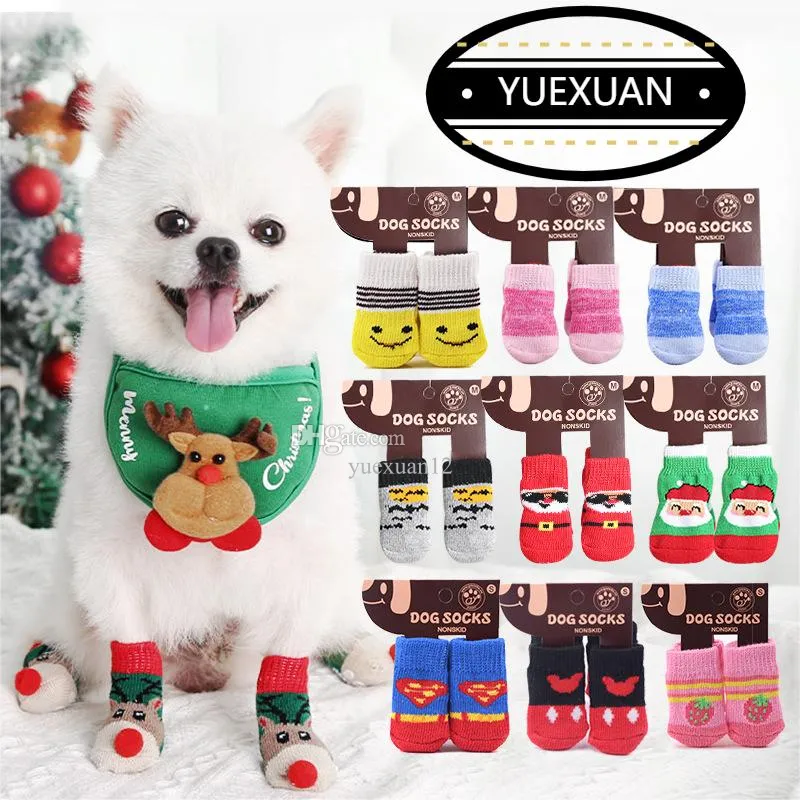 جوارب الكلب من Yuexuan Designer Pet Dog ، أغطية القدم ، جوارب قطنية مضادة للانزلاق ودافئة ، جوارب عيد الميلاد Santa Cat Cate 4 Dog Foot Coverns Christmas Pet Socks