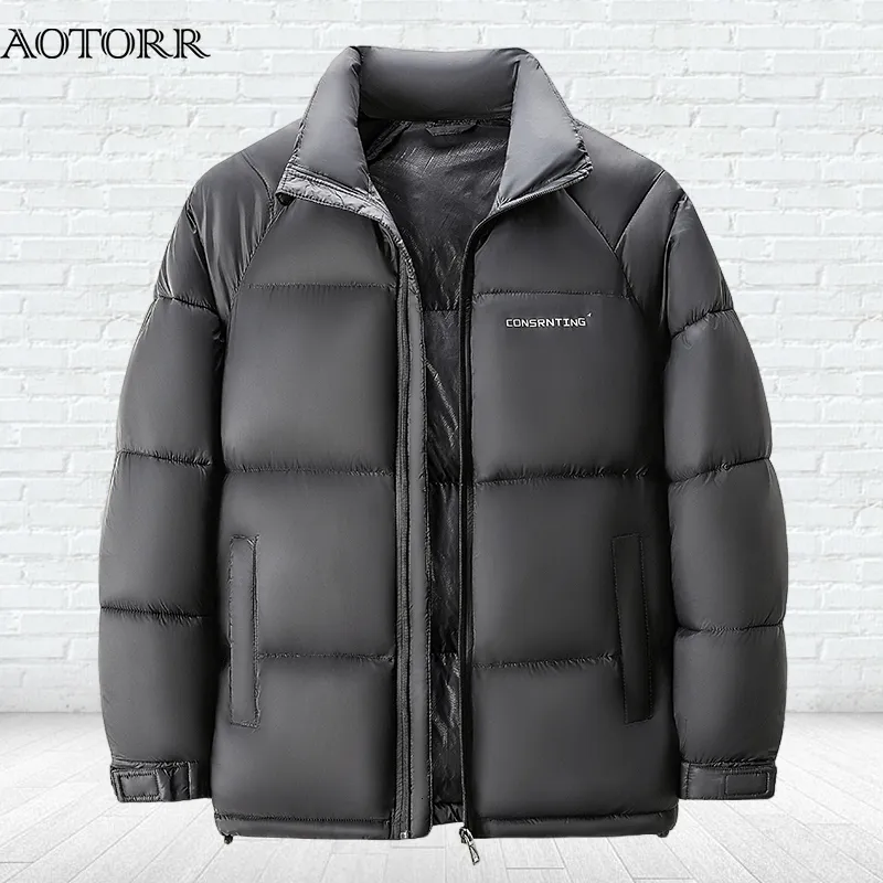 Parkas de plumón para hombre, abrigo grueso y cálido de algodón con cuello levantado, abrigo informal de color sólido, Tops de relleno impermeables 230922