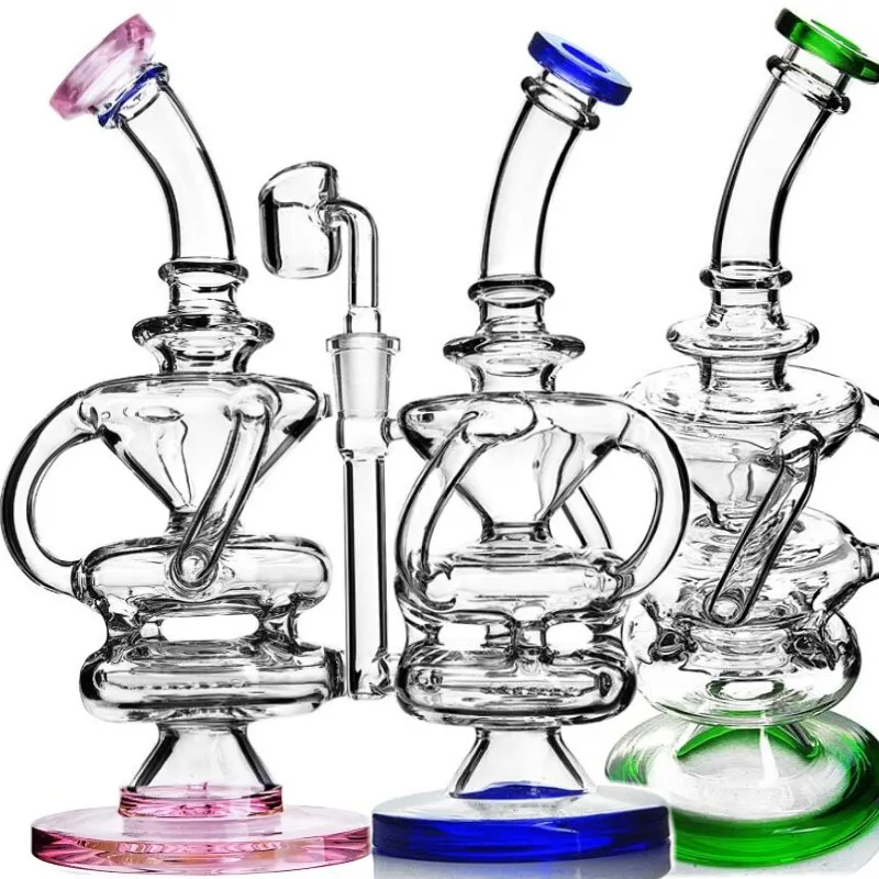 9 인치 높이 14mm 조인트 브랜치 설계 Perc Water Glass Bongs Hookahs 파이프 PERCOLATOR Recycler Oil Rig Bongs Dab Rigs 6.2inch