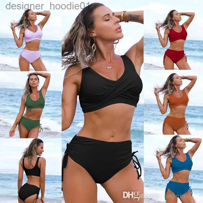 Damenbadebekleidung Frauen Badeanzug Sommer Badeanzug Beachwear 2 Zweiteilige Bandage Bademode Neue Twist Bag Weibliche Sexy Hohe Taille Fester Bikini L230922