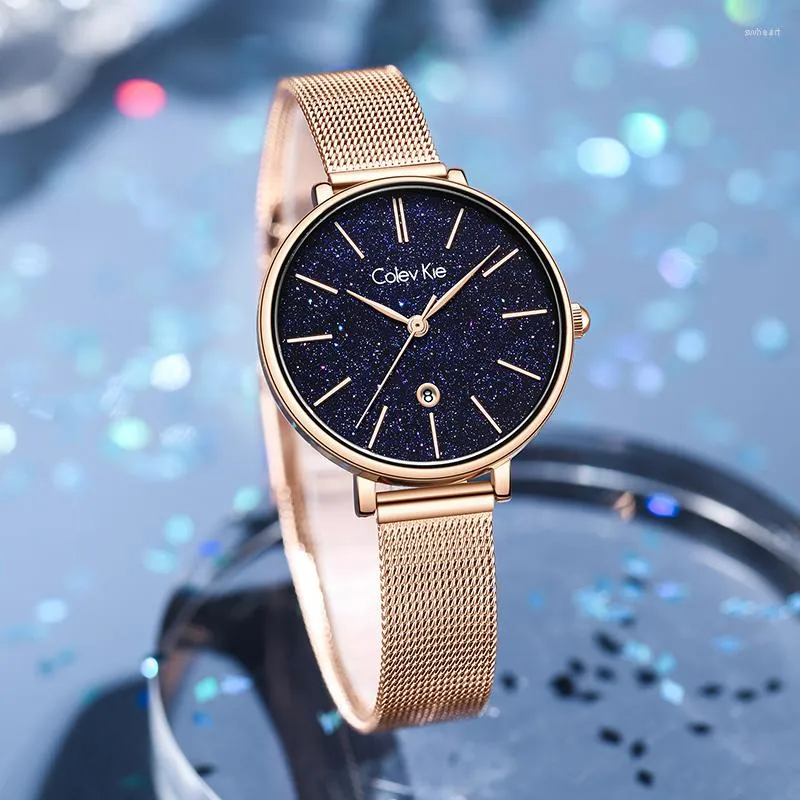 Zegarek Colev Kie Wysokiej jakości kobiety kwarcowe Watch Fashion Business Casual Round Romantic Starry Sky Lady Prezent dla dziewczynki żona