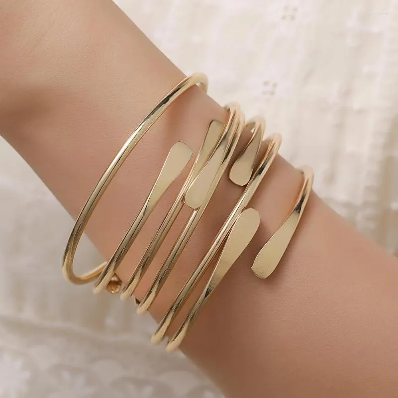 Bangle 6pcs/set Trendy Geometric Armband Set for Women Gold Color Arrow Open Cuff Bangles Boho Summer Girls Lover smycken