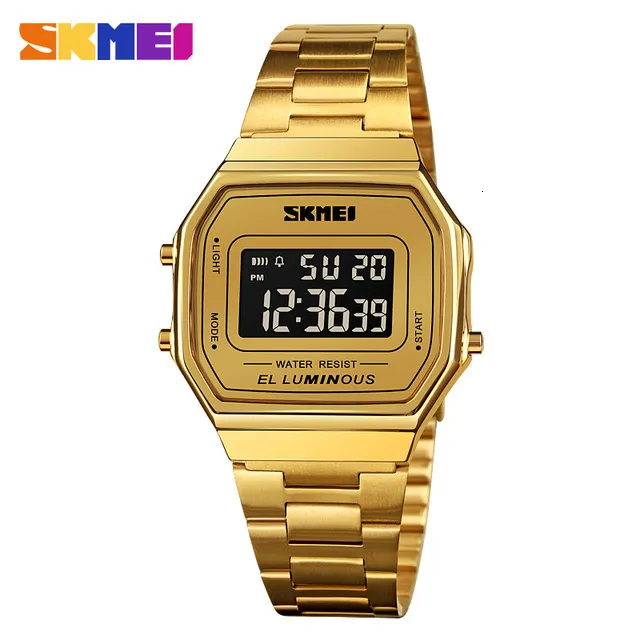 Wristwatches SKMEI 1647 Retro Digital Watches Men Fashion Business Steel Band Waterproof Watch Electronic Mens Wristwatches Male reloj hombre 230922