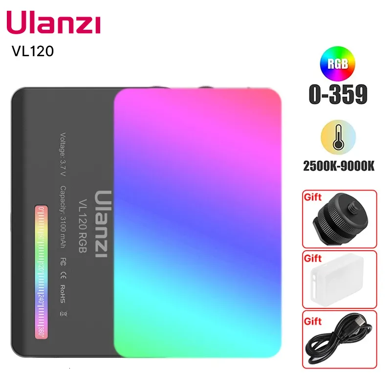 Flash Heads Vijim Ulanzi VL120 Full Color RGB Video Light 2500K-9000K LED POGRAPHY LIGHING DIMMABLE CAMERA LIGHT LIVE VLOG FILL LIGHT 230922