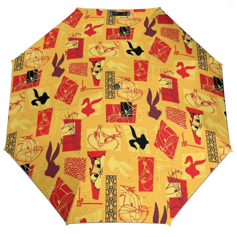 Parapluies Année des 8 côtes Parapluie automatique Mignon Animal Cadre en fibre de carbone Portable Soleil et pluie pour les femmes