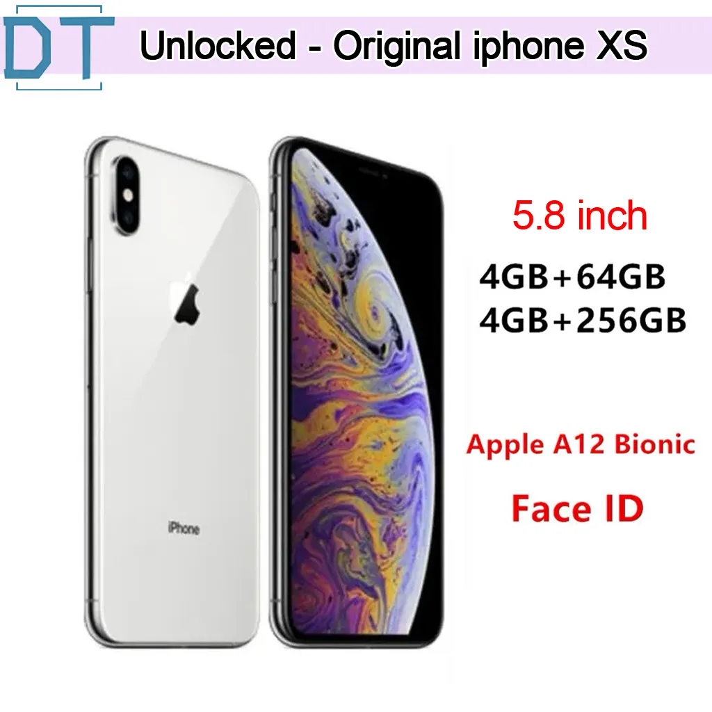 Téléphones portables iPhone XS d'origine déverrouillés et remis à neuf 5,8 pouces avec Face ID 4 Go de RAM 64/256 Go ROM Smartphones 12MP 1 carte SIM Téléphones mobiles 10PCS, A + Excellent état