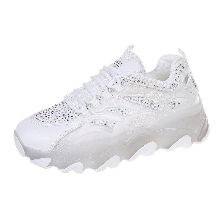 Diseñador Mujer Zapatillas para correr Rosa Diamante blanco Malla transpirable Moda Jalea Suela gruesa Durable Cómodo Caminar Deporte Zapatillas de deporte 36-40