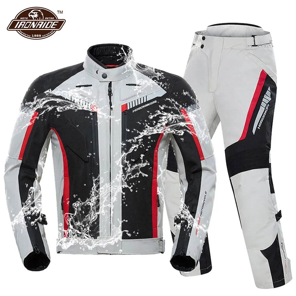 Men's Jackets HEROBIKER Waterproof Motorcycle Jacket Man Racing Suit Wearable Motorcycle JacketMotorcycle Pants Moto Set With EVA Protection 230923