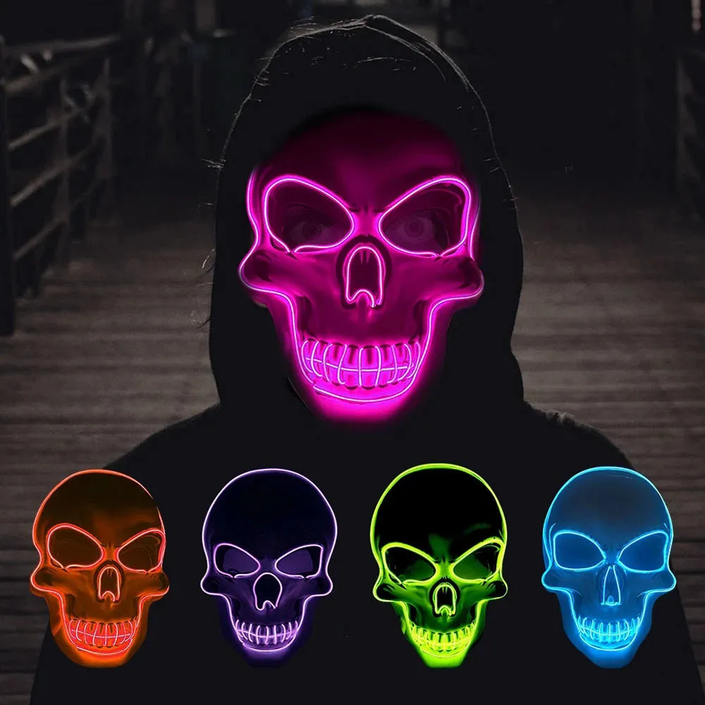 Party Masks Halloween Mask Neon LED Skeleton Glow In The Dark Cosplay Masque Costume Festival Supplies Horror 230923