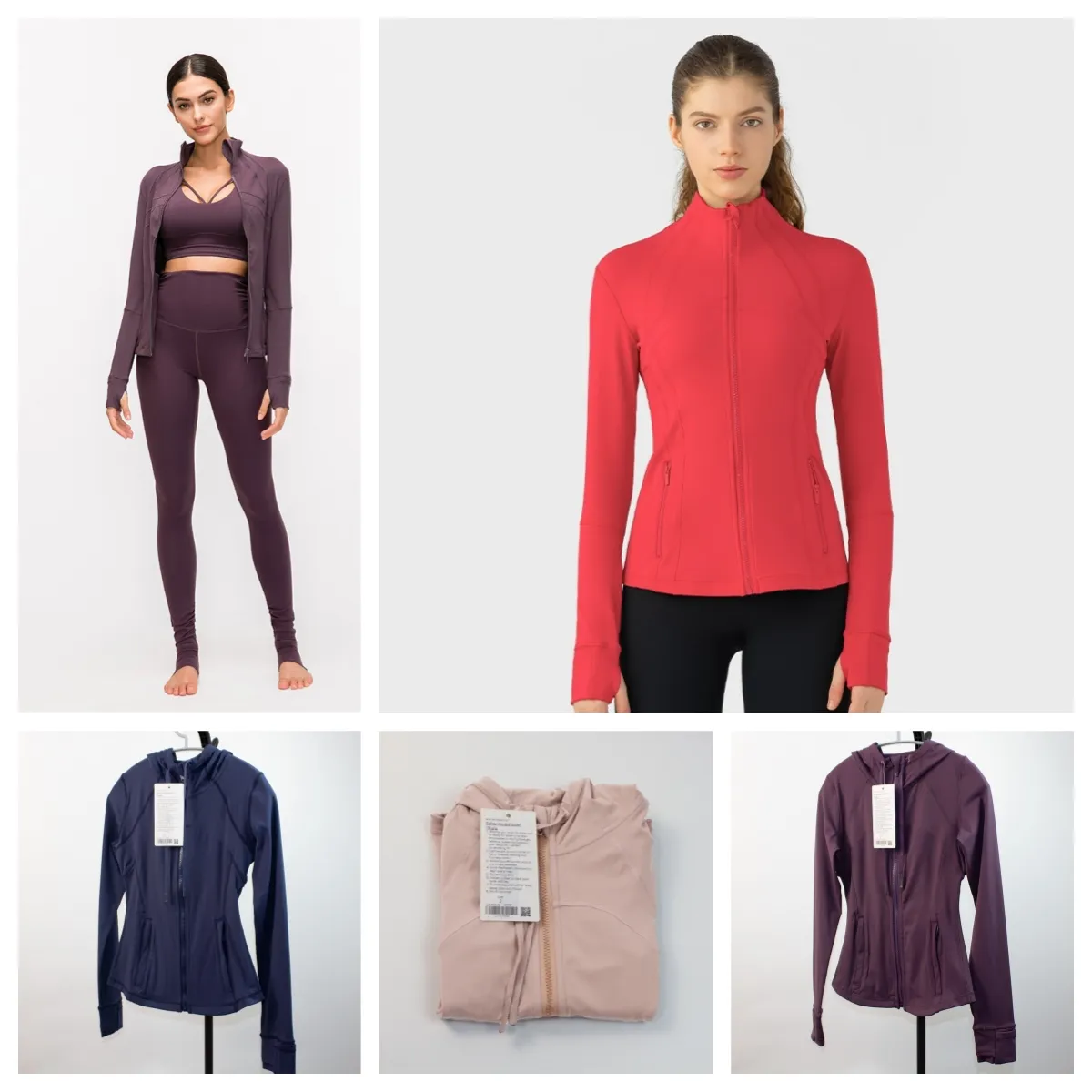 Traje de treino feminino jaqueta de yoga completo zip pista de corrida esporte roupa de yoga manga longa com buracos de polegar treinamento jaqueta fina