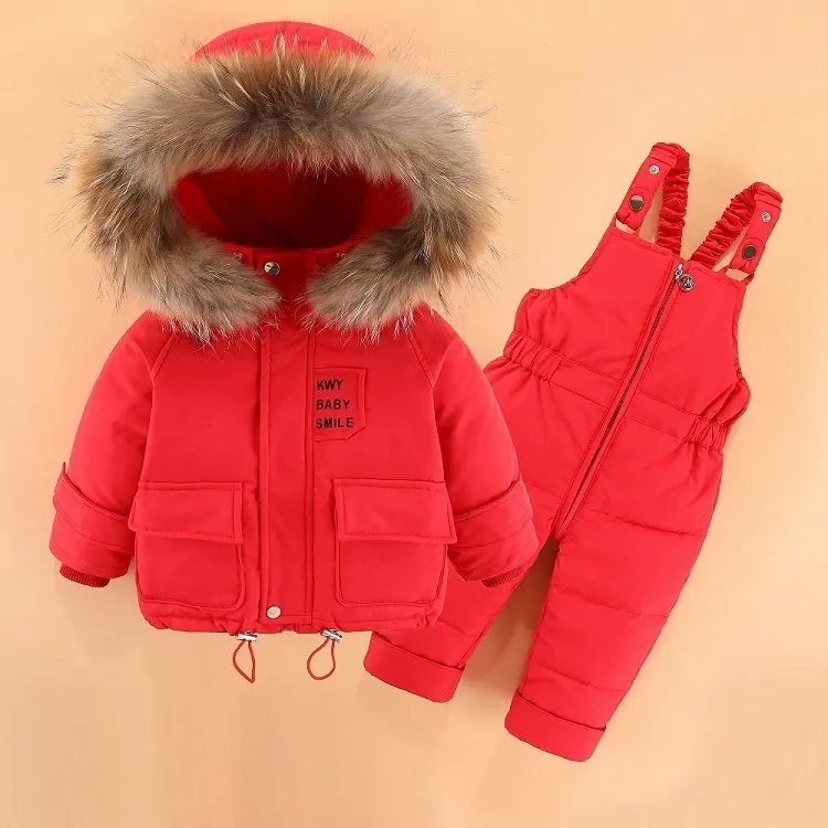 Set di abbigliamento Inverno Neonata Tuta da neve Piumino caldo con cappuccio per neonato Tuta da neonato 13 anni Bambino 2 pezzi Set di vestiti Completo 230922