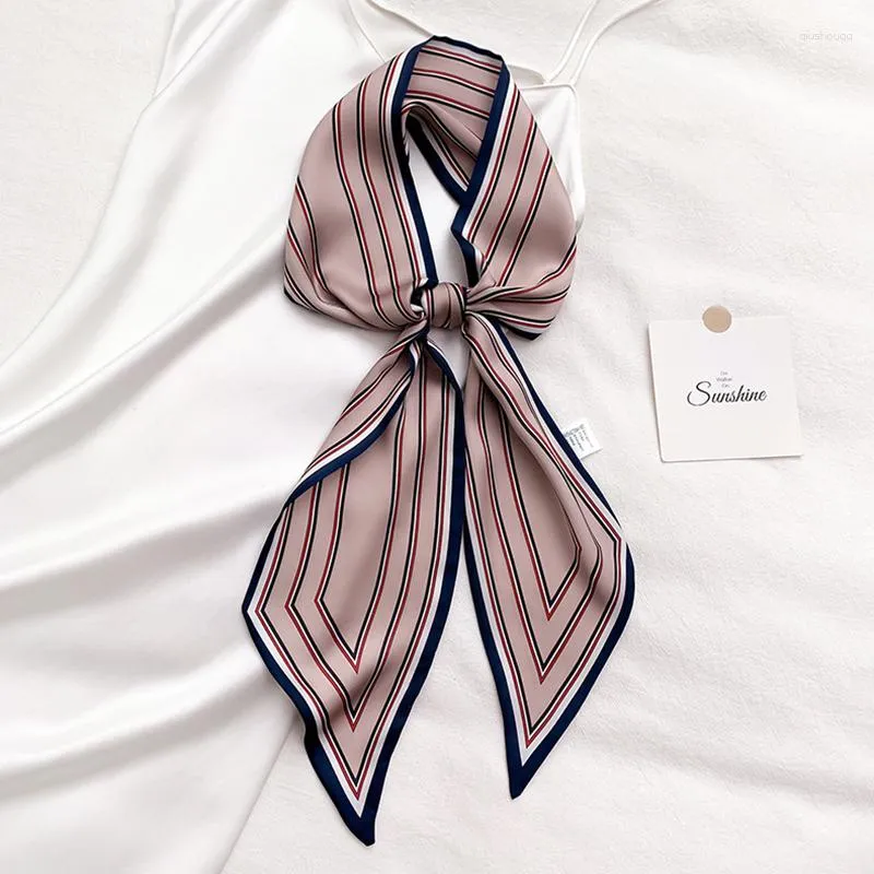 Scarves Double-sided Striped Print Satin Silk Scarf For Women Medium Long Sharp Cornered Neck Tie Hairband Bag Ribbon Dress Belt