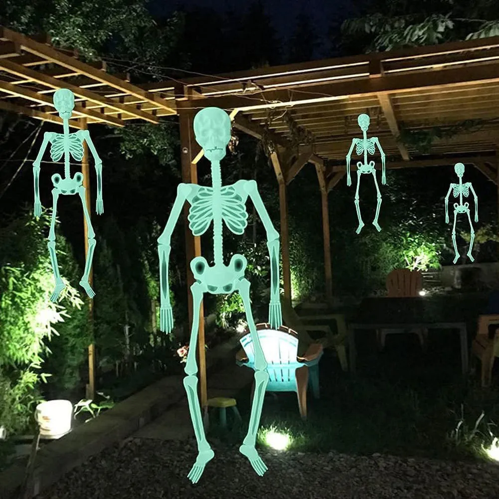 Andra evenemangsfestleveranser Scary Halloween Props Luminous Hanging Skeleton Home Outdoor Yard Garden Decoration Moverble Glow Fake Skull 230923