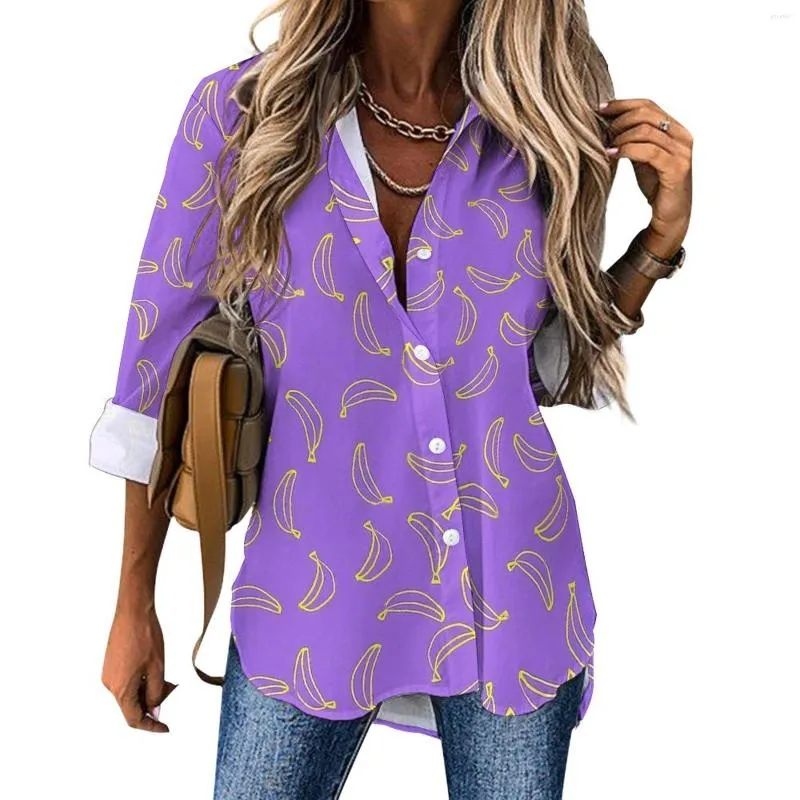 Women's Blouses Colorful Banana Casual Blouse Long-Sleeve Abstract Print Funny Female Fashion Oversized Shirt Graphic Tops Gift Idea