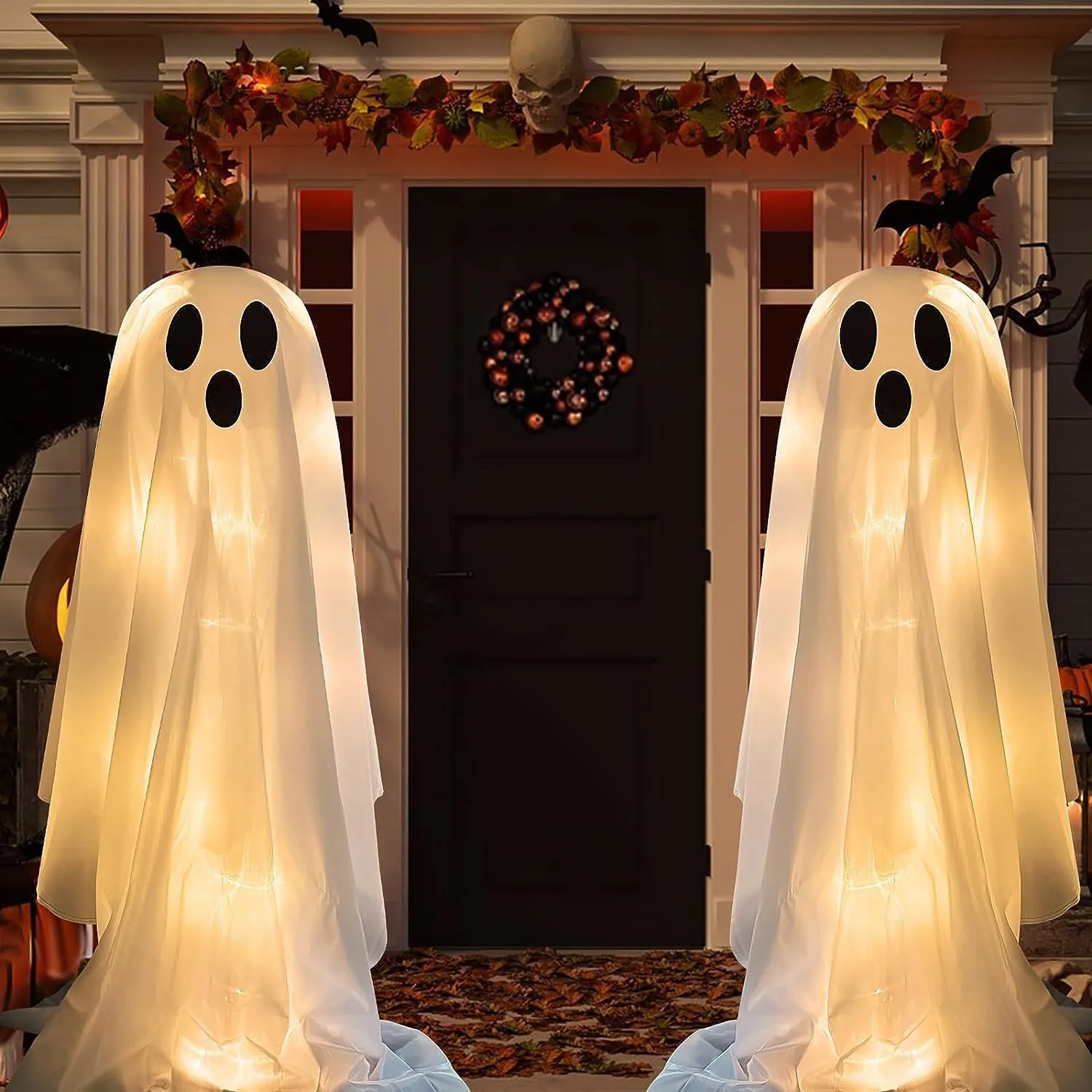 Andra evenemangsfest levererar halloween dekorationer inomhus utomhus stora upplysta vita tyg ghostscute spöken med LED -strängljus 230923