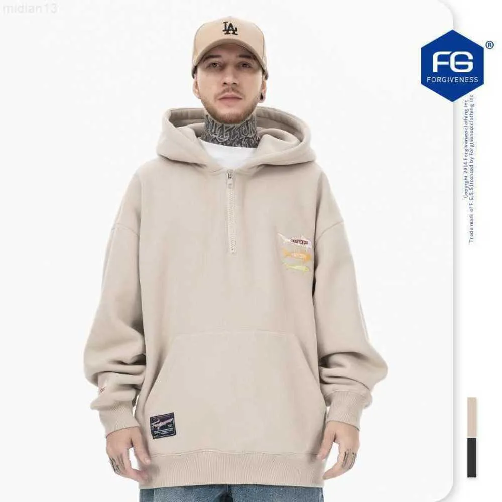 Men's Hoodies & Sweatshirts Fgss Wear | Autumn/winter New Fashion Brand High Street Fog Shark Letter Embroidery Half Zipper Velvet Hooded Sweater for Menqvs4qvs4