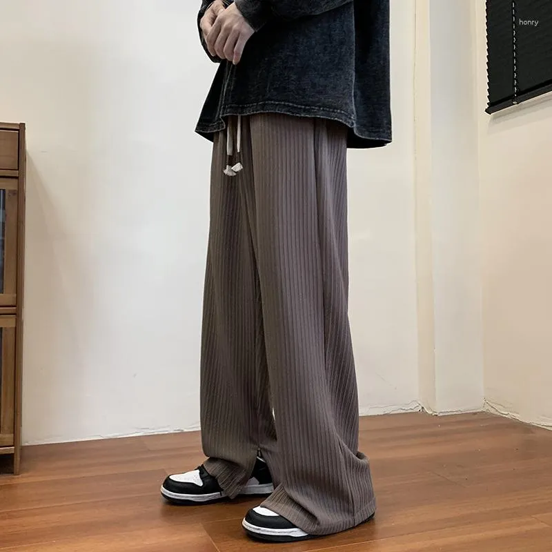 Männer Hosen Trendy Casual Männer Baggy Koreanische Mode Füße Split Breite Bein Solide Kordelzug Gerade Rohr Outwear Oversize Hosen