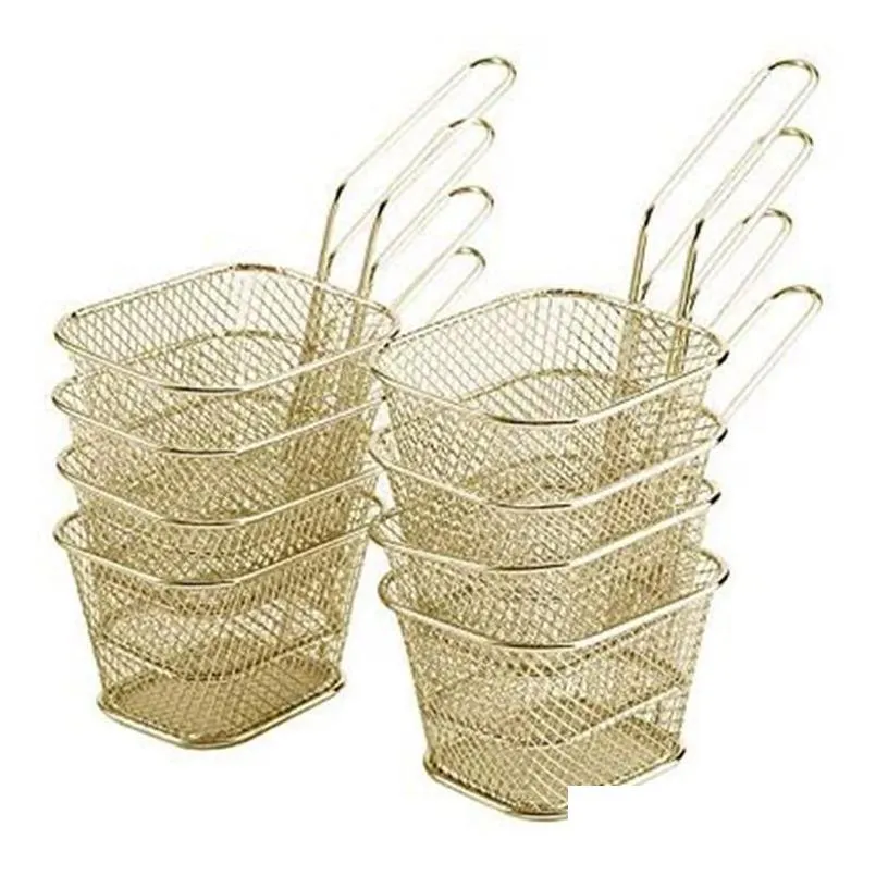 Paniers de stockage Mini panier de passoire pour frites/rondelles d'oignon carré en acier inoxydable friteuse accessoires de friture livraison directe maison G ot7B3