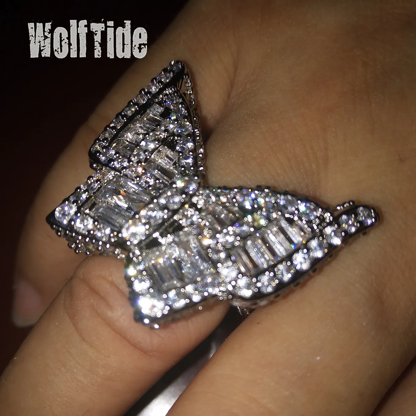 18K White Gold Pentagram rappers ring with Full Diamond Iced 18K White Gold Pentagram rappers ring with Full Diamond Iced