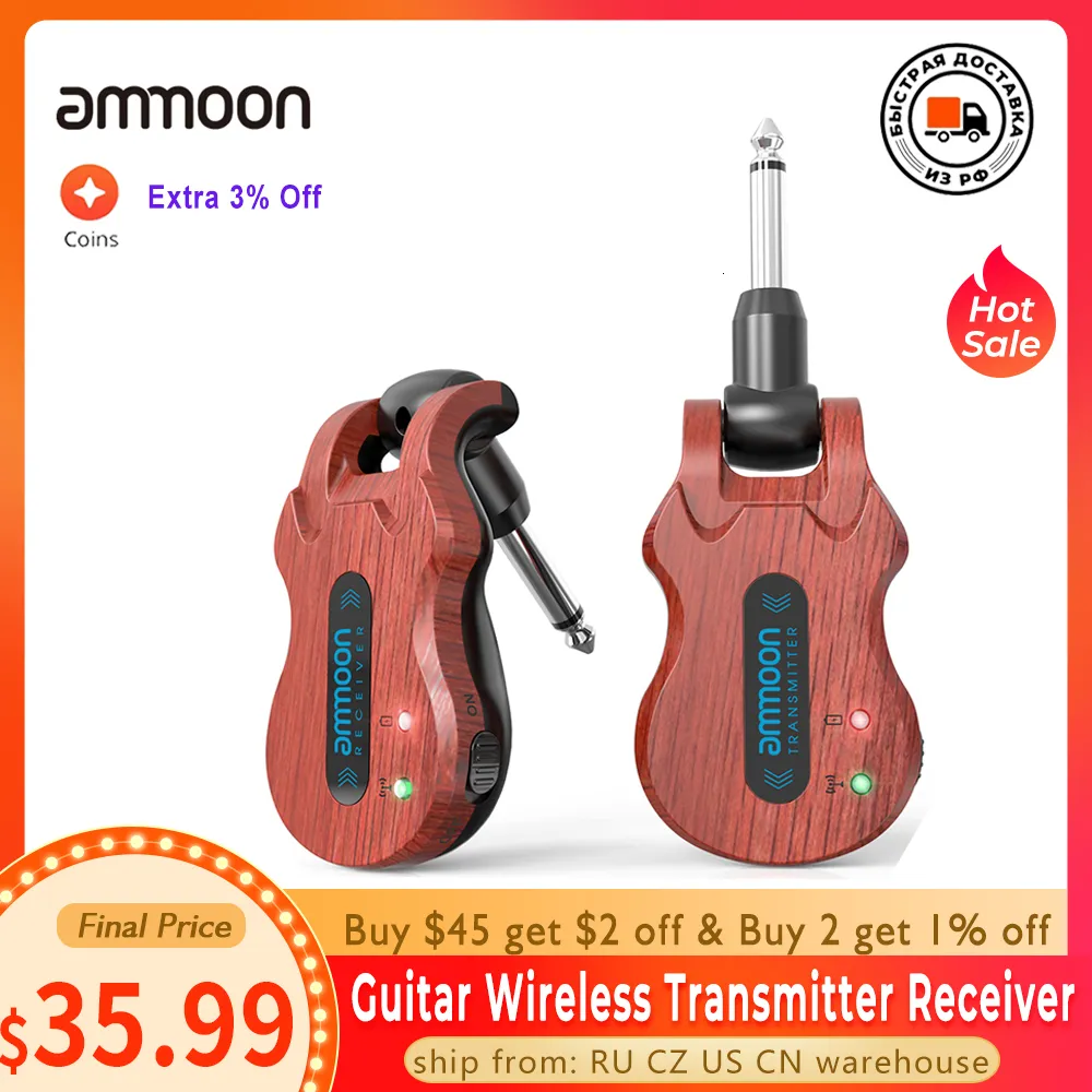 Récepteurs Ammoon Système de guitare sans fil Audio Guitare numérique Émetteur sans fil Récepteur Batterie rechargeable Portée de transmission de 100 pieds 230922