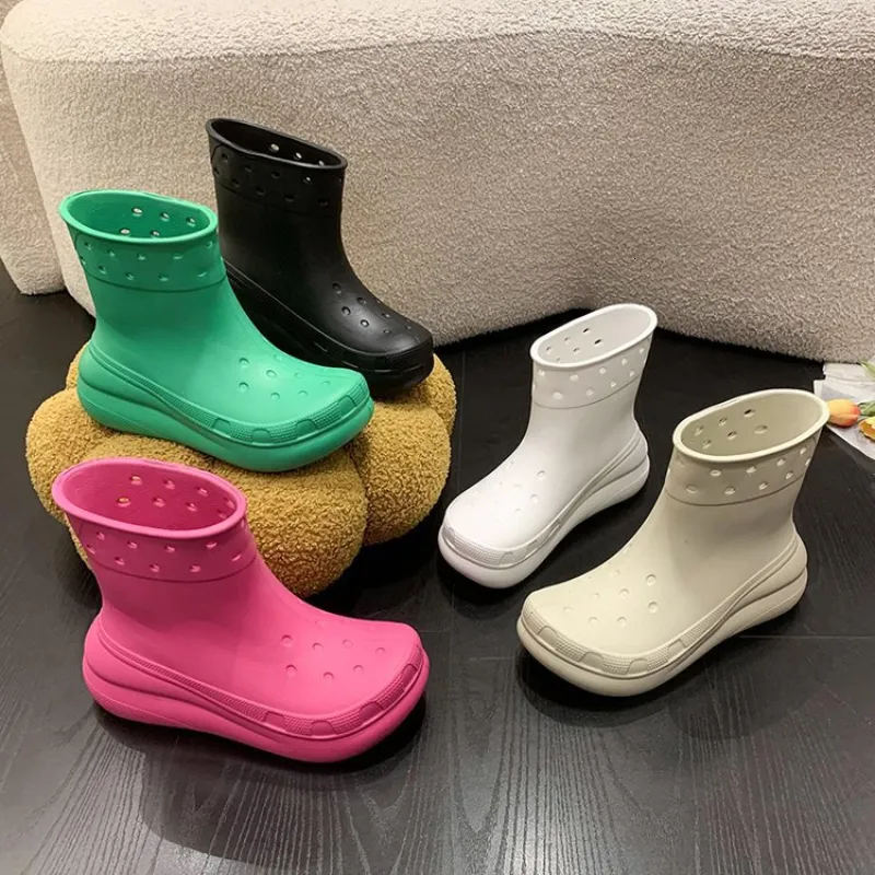 Botas de chuva unissex botas de água tamancos altura crescente deslizamento-em mulheres homem de alta qualidade plataforma de fundo grosso botas de chuva antiderrapantes botas de eva 230922