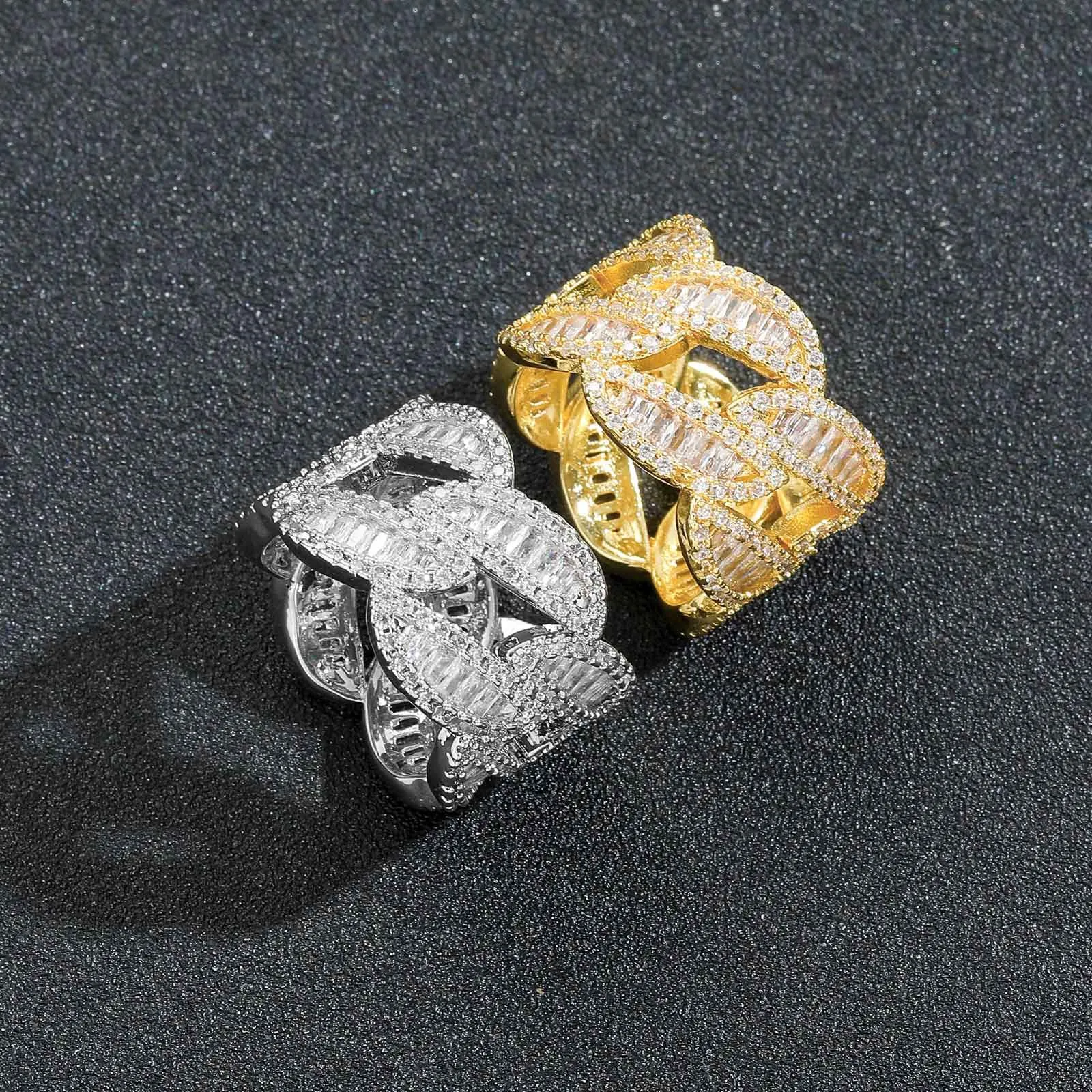 18K White Gold Pentagram rappers ring with Full Diamond Iced