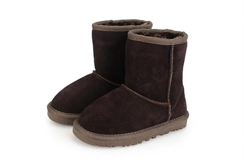 Designer crianças tornozelo botas de neve de pelúcia casual botas quentes de couro real crianças botas de algodão