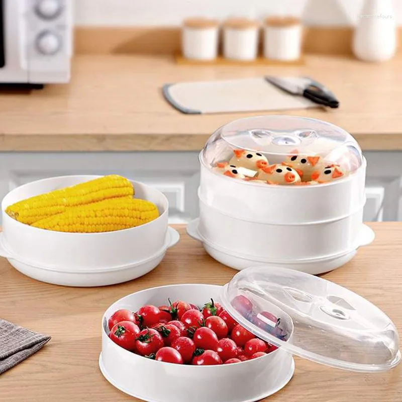 Double Boilers Plastic Steamer Microwave Oven Round With Lid Cookware  Household Steamed Buns Kitchen Cooking Tools From Hansomefours, $11.08