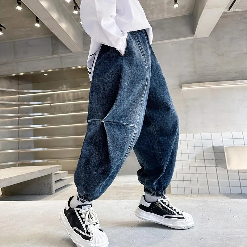 Брюки, коллекция 2023 года, корейские весенне-осенние детские классические брюки для мальчиков, джинсовая одежда, одежда для подростков, детская спортивная детская одежда