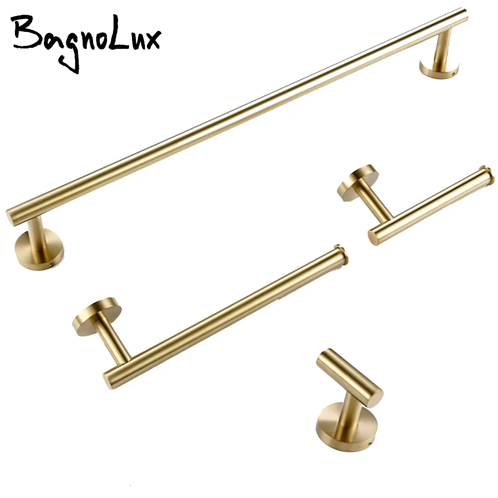 Badtillbehör Set Brushed Gold Badrumstillbehör Set Hardware Kit Wall Mount Hand Handduk Bar Rack Toalett Rollpappershållare Robe Hook Hanger 230923