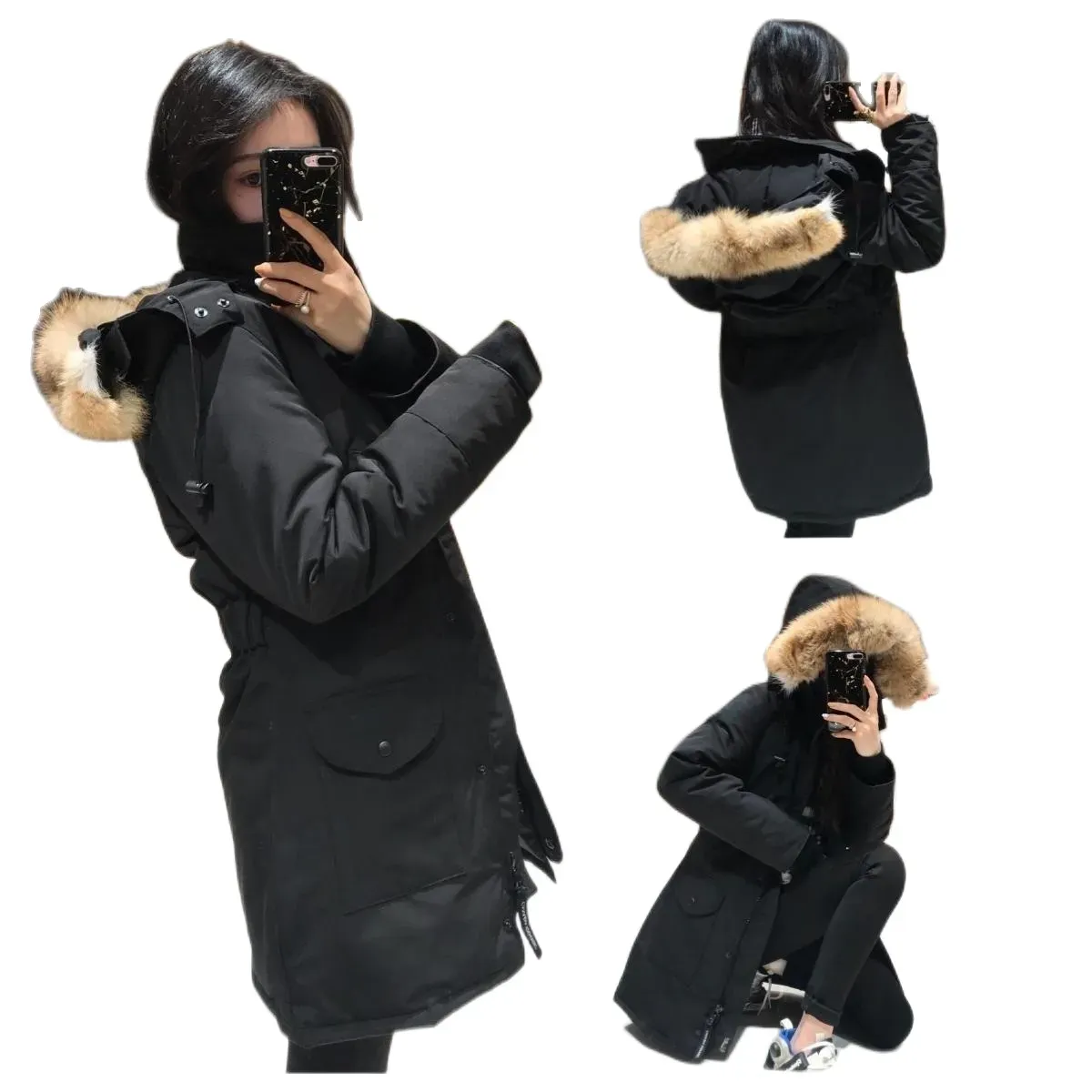 Manteau en duvet d'oie pour femme Parkas élégant hiver mi-long veste à capuche véritable loup col en fourrure manteau épaissi Wade chaud grande taille 3XL manteau