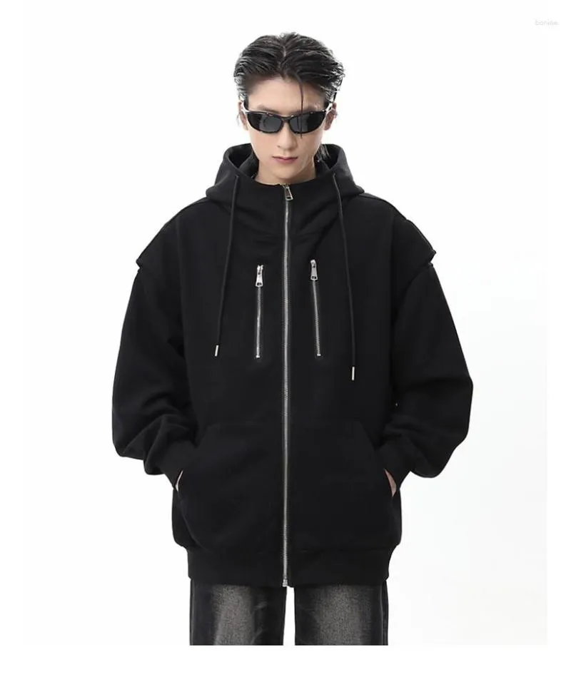 Herrtröjor XS-6XL Original Autumn Loose Sweatshirts High Street Zip-Up Cardigan Clothing Oversize Tops Y2K Black Casual Coat