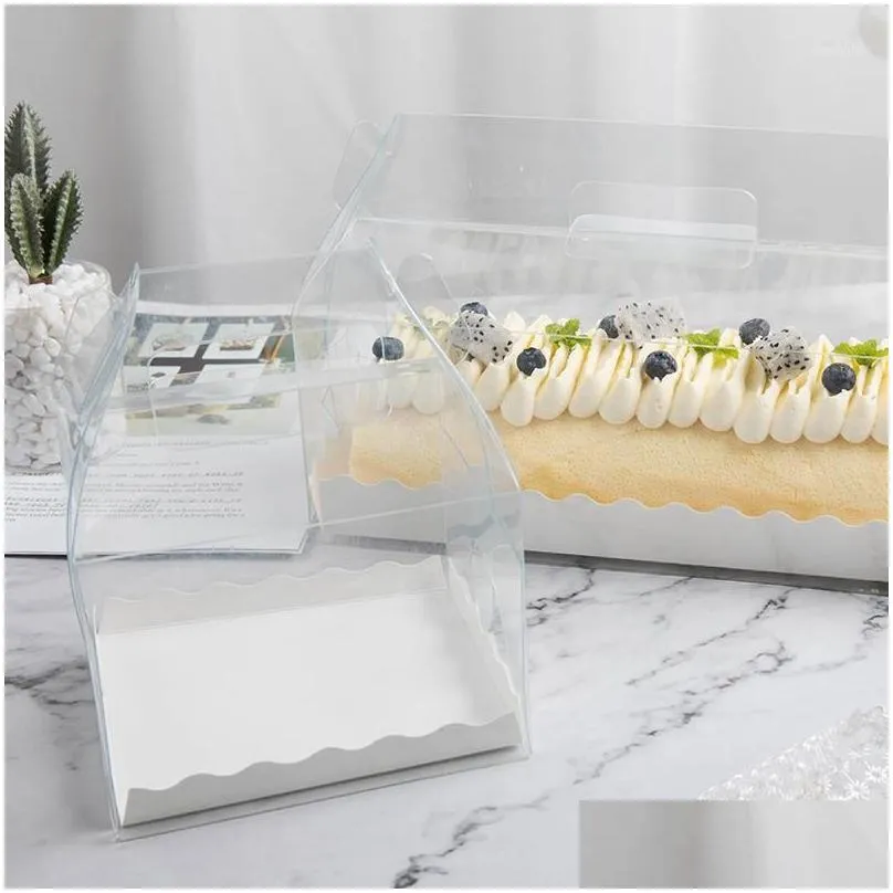 Gift Wrap Transparent Cake Roll Packaging Box With Handle Eco Friendly