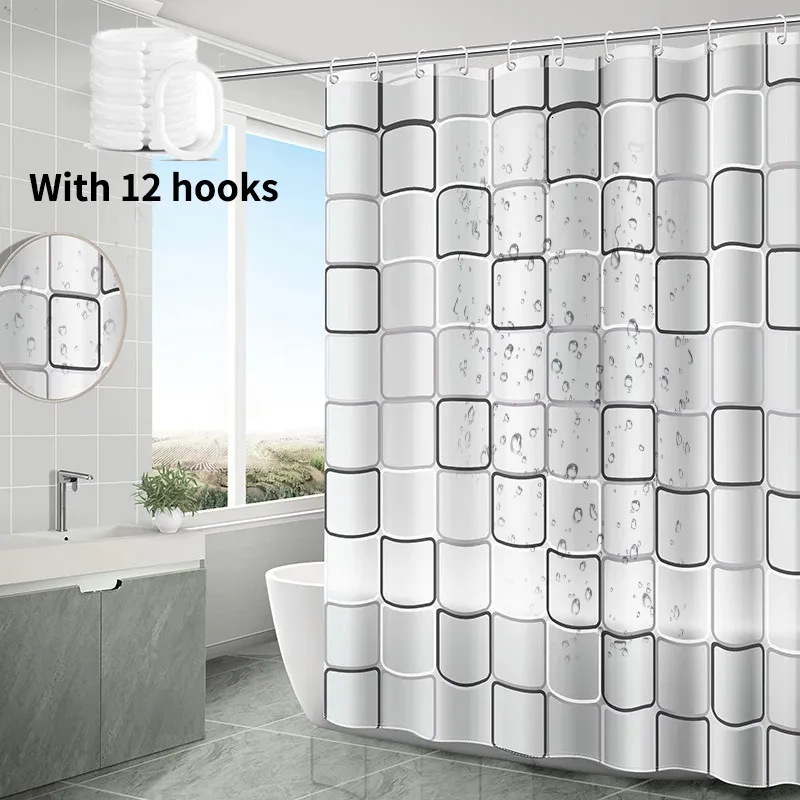 シャワーカーテン防水シャワーカーテンカビのプルーフ耐久性のあるバスルームスクリーンフックモダンなプリントバスタブカーテンバスルームアクセサリー230923