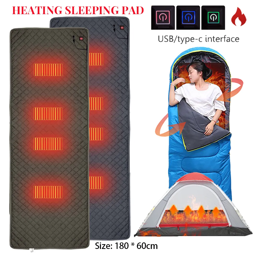 Slaapzakken 5V USB Verwarming Camping Pad Verwarmd Kussen Koudbestendig 3 Niveau Temperatuur voor Outdoor Elektrische Mat 230922