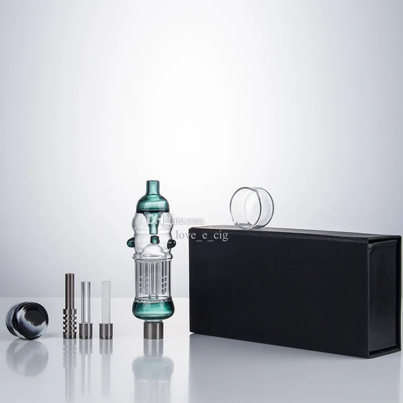 CSYC NC033 OD 32 mm armboom Perc Dab Rig Glazen pijpenboxset 510 kwartskeramische nagelwasschotel Siliconen pot Kleurrijke morsbestendige rookpijp Water Perc Bubbler Bong