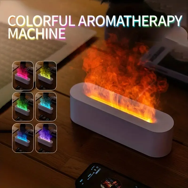 7 Color Flame Air Aroma Mini Diffuser, flamfuktare, nytt populärt atmosfärsljus för hushållsrum, nordisk stil födelsedagspresent, student aromaterapi maskin