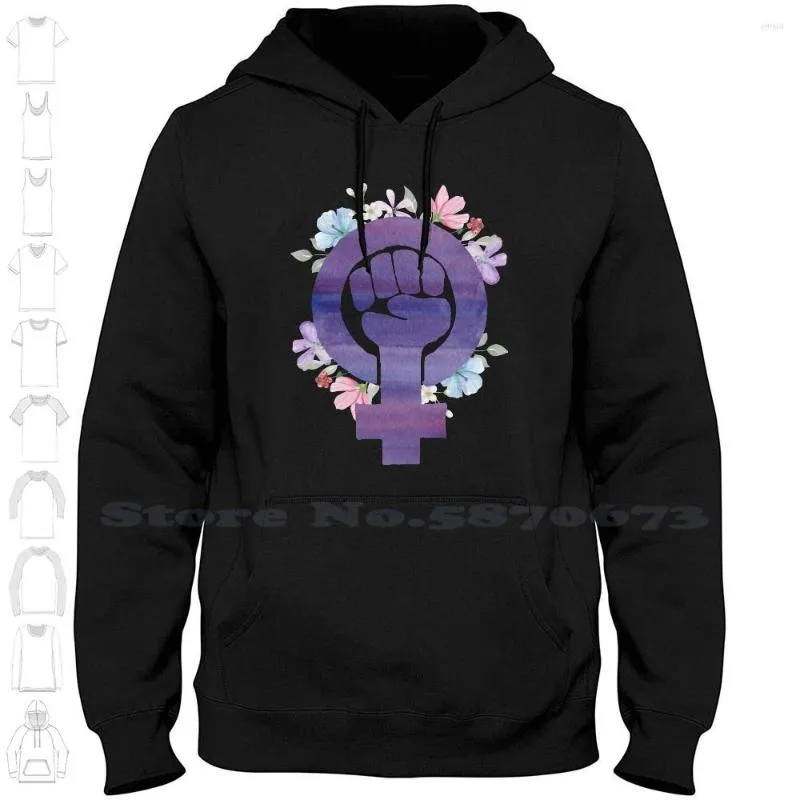 Hoodies masculinos floral radical feminista poder punho roxo aquarela moletom para homens mulheres feminismo flores