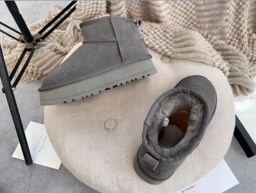 Bottes de styliste en cuir à semelle épaisse pour femmes, Mini bottines confortables en peau de mouton en daim, kaki, noir, marine, bottes chaudes d'extérieur, 5854