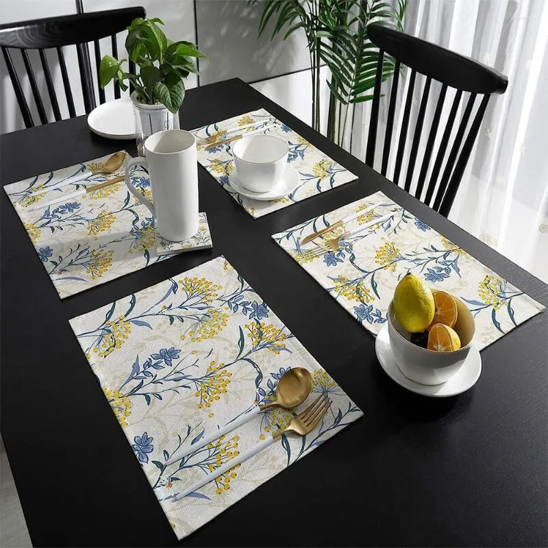 Table Napkin Vintage Flower Plants Heat Resistant Non-slip MATS Festive Banquet Kitchen Dining Decoration Washable Placemats