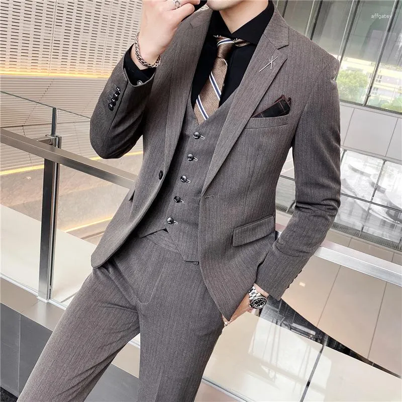 Men's Polos Suit Business Casual Three-Piece Formal Korean Slim Man Groom Wedding Men