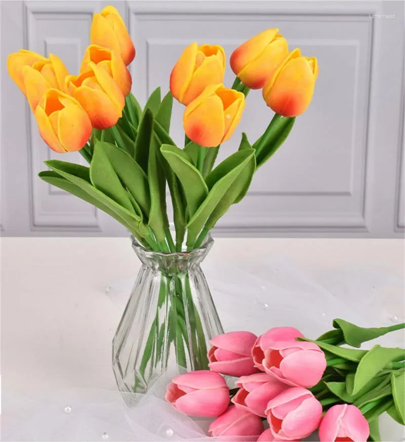 Flores decorativas coloridas tulipa flor artificial buquê de toque real falso para casa decoração de casamento decoração de jardim