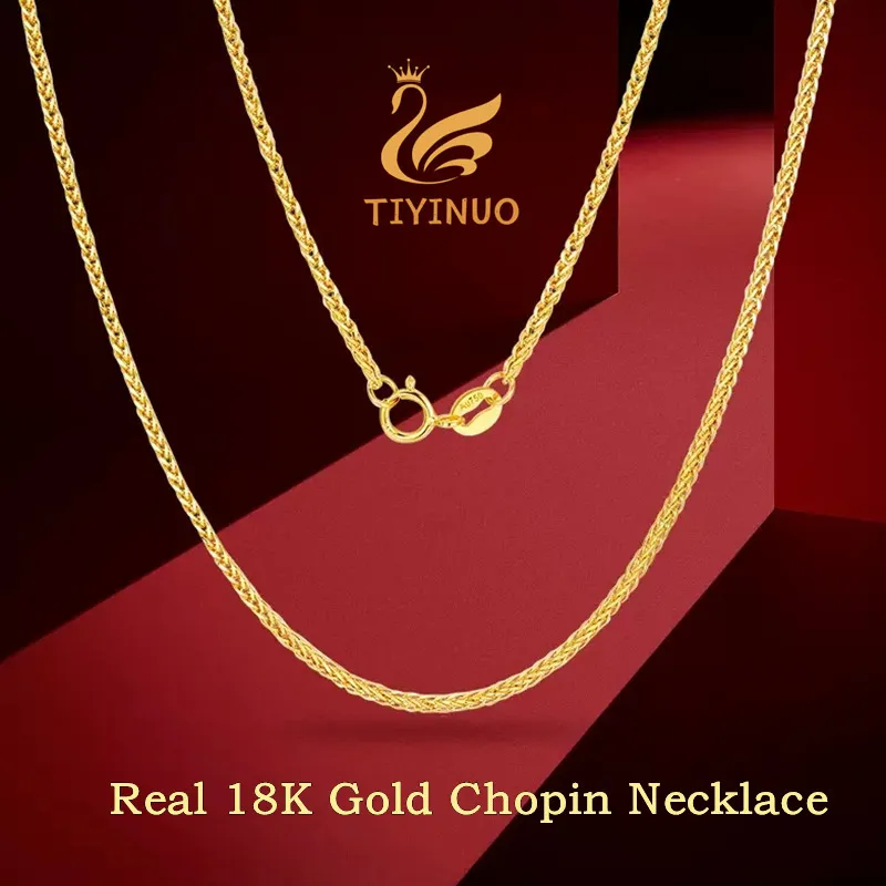 Chokers TIYINUO Real 18K Gold Women in Clavicle Necklace Solid Chopin Chain AU750 Marriage Proposal Wedding Gift Party Fine Jewelry 230923