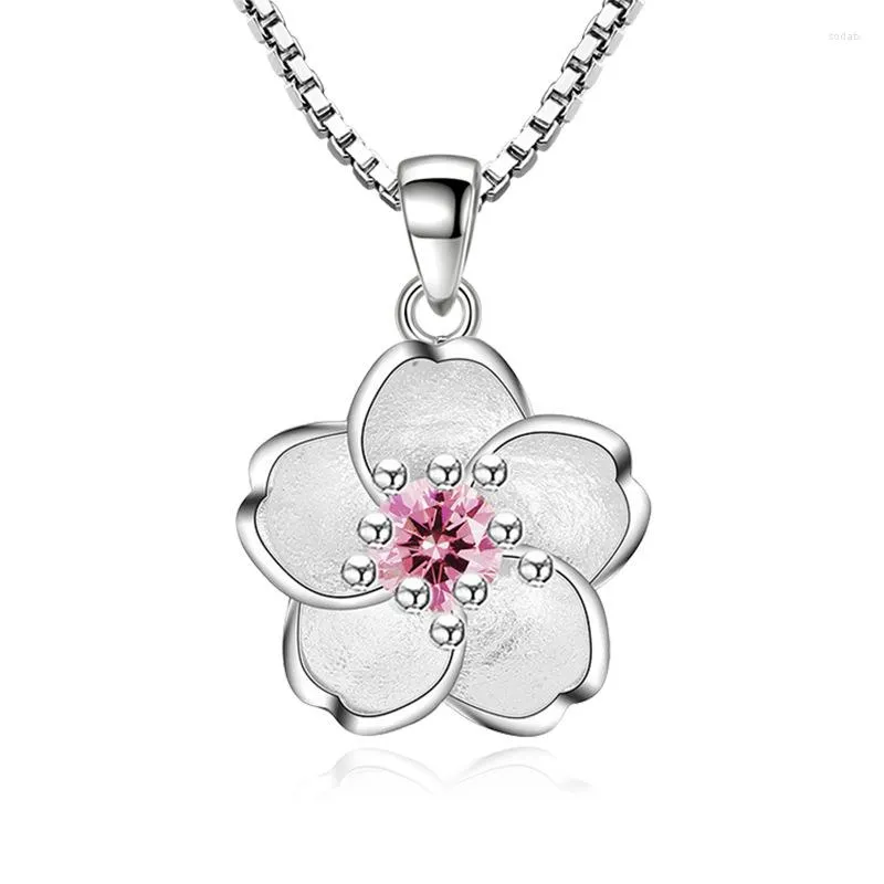 Chaînes Saiye 925 Sterling Silver Collier Peach Blossom Zircon Pendentif pour les femmes Charm Bijoux Cadeau de Noël